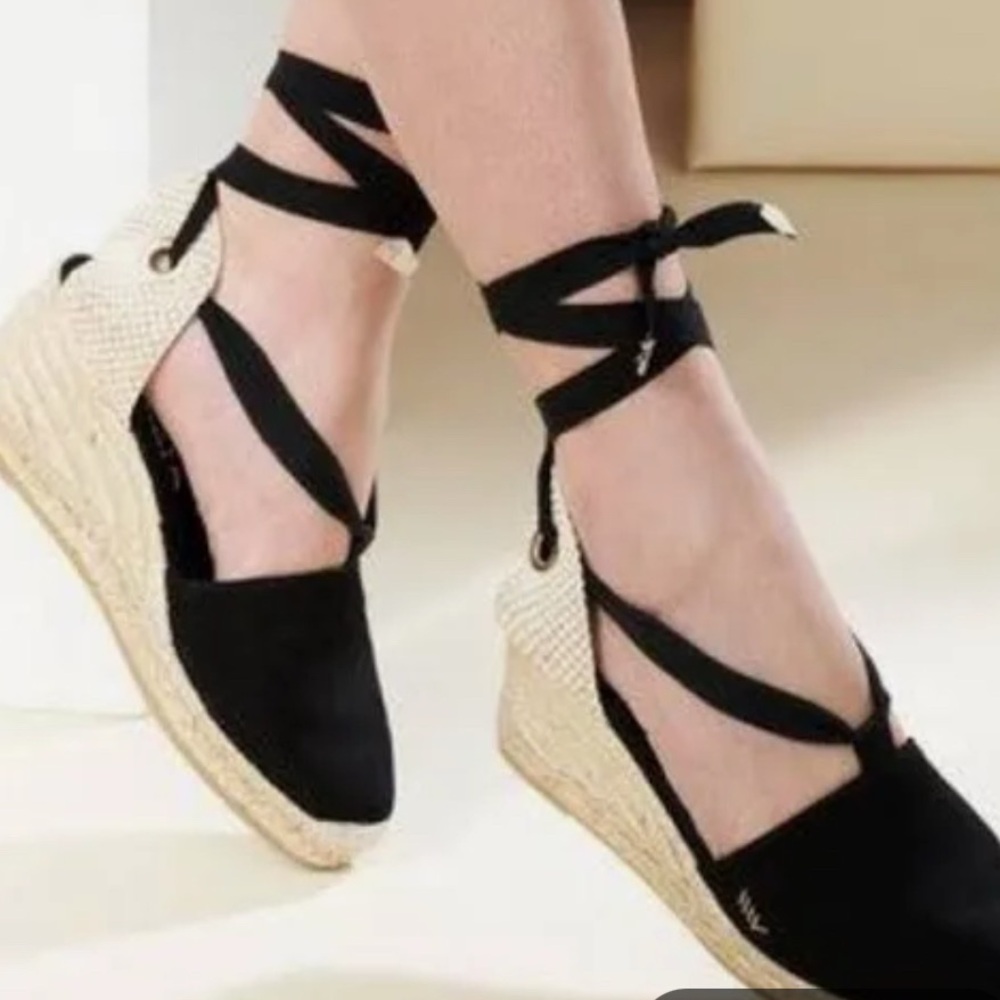 Viscata Barcelona 39 8.5 8 1/2 black espadrilles wedge heels shoes